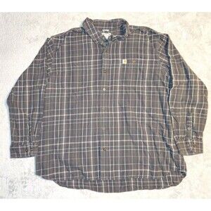 Carhartt Relaxed Fit Plaid Green Button Up Long Sleeve Men's 3XL Regular
